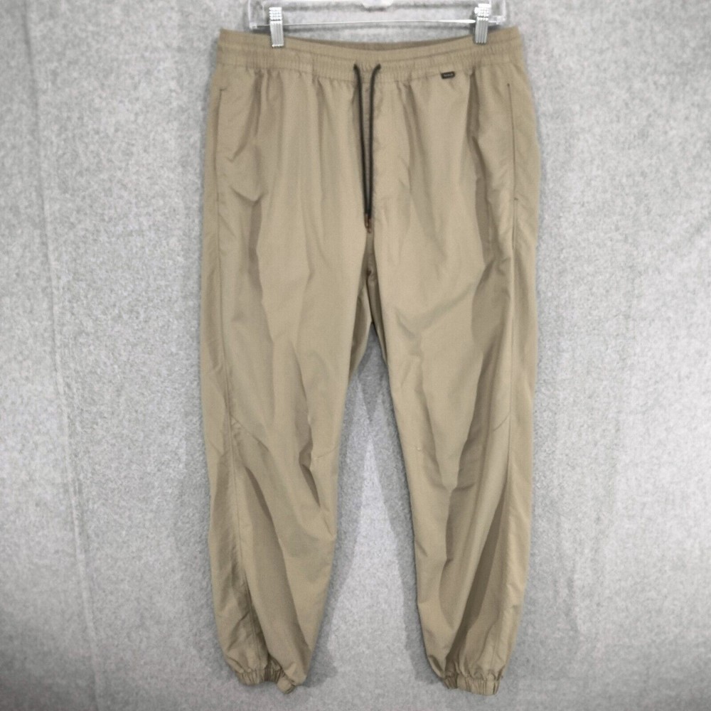 Hurley Jogger Pants Mens Size L Khaki Drawstring Mesh Lining Athleisure Nylon